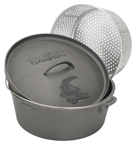 Bayou Classic 7420 20-Quart Cast Iron Dutch Oven with Dutch Oven Lid and Perforated Aluminum Basket