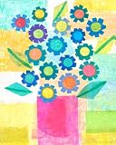 Oopsy Daisy Blue Flowers In Pink Pot Stretched Canvas Art by Gale Kaseguma, 24 by 30-Inch