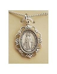 Sterling Silver Miraculous Medal Pendant on 18 inch chain
