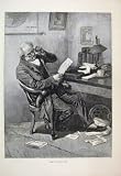 1883 MAN TABLE CHAIR READING ANTIQUE FINE ART