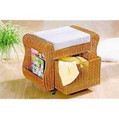 Rattan Hocker - Fu�hocker mit Sitzkissen und gro�em Schubfach