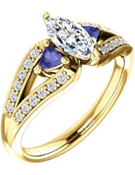 14K Yellow Gold Marquise Cut Diamond and Tanzanite Ring -- LIFETIME WARRANTY