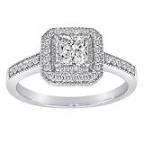 14K White Gold Princess-Cut Center Diamond Ring (1 cttw) , Size 7