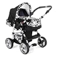 wheels_4_babies presents: pram 'FLASH' incl. pushchair in design BLACK-DAISY - incl. carry basket, changing bag and rainfoil - another 27 available designs in our shop'