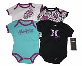 Hurley Baby Girls 4 Pc Short Sleeve Bodysuits, Purple, Sz 3-6 Mos