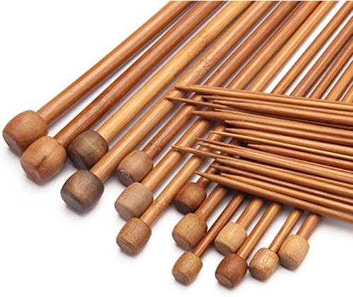 PeterLong 36 PCS Carbonized Bamboo Knitting Needles Set Single Pointed (18 Sizes From 2.0mm to 10.0mm)