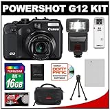 Canon PowerShot G12 Digital Camera with DSLR300 Flash + 16GB Card + Battery ....