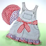 Baby Girls Cherries 'n Checks Boutique Denim Overall Jumper by Frogs Frills and Daffodils