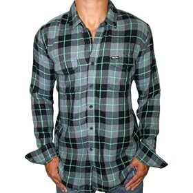 LRG Lifted Research Group Mens Plaid Long Sleeve Button Down Shirt Black Grey