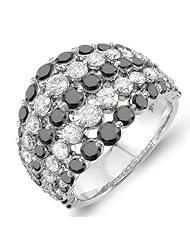 3.25 Carat (ctw) 14k White Gold Round White & Black Diamond Ladies Cocktail Right Hand Ring 3 1/4 CT