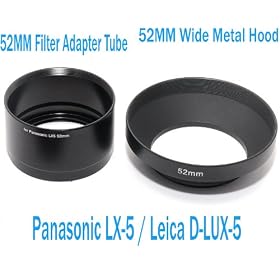 EzFoto 52mm Metal Lens Adapter Tube + Lens Hood for Panasonic Lumix LX-5 Leica D-LUX5 by EzFoto