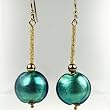 Gold Foil Murano Glass Bead Earrings - Serena Blue/Gold