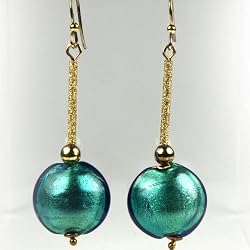 Gold Foil Murano Glass Bead Earrings - Serena Blue/Gold