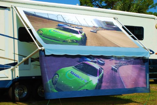 Custom Graphic Designed Awning and Awning Topper by Giant Graphics LLC