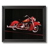 1941 Vintage Red Indian Motorcycle Home Decor Wall Picture Black Framed Art Print