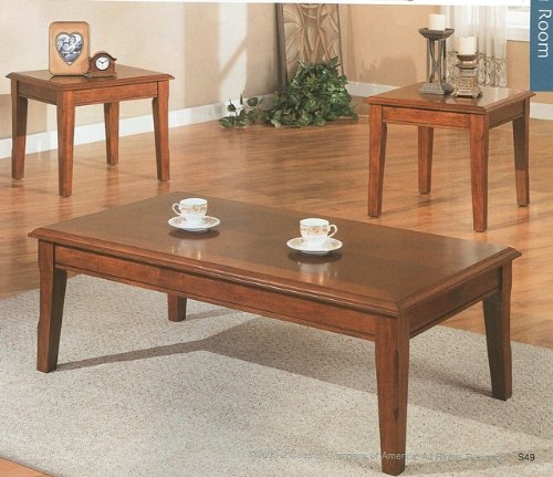 3pc Cherry Finish Wood Coffee Table & 2 Occasional End Tables Set