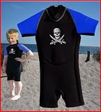 Size 5 (8Yr) Blue Childrens shortie wetsuit. 2mm neoprene with Pirate motif