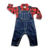 Gold Rush - Infant Boys Long Sleeve Jean Overall Set, Red, Black, Denim Blue