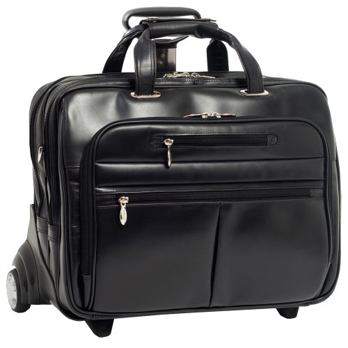 McKleinUSA OHARE 86535 Black Leather Fly-Through Checkpoint-Friendly 17  Detachable Wheeled Laptop Case