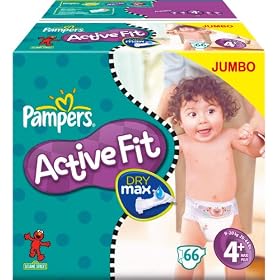Pampers Active Fit Size 4+ (20-44 lbs/9-20 kg) Nappies - 2 x Jumbo Packs of 66 (132 Nappies)