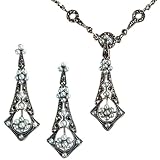 Tear Drop Silver Natural Seed Pearl Necklace & Earrings Set - Dahlia Vintage Collection