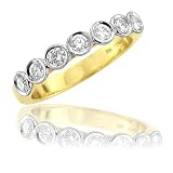 18k Two Tone White and Yellow Gold 7 Round Brilliant Cut Diamond Ring / Band, Size 7 - .50 carat