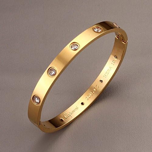 GSG Oval Stainless Steel Cubic Zirconia Love Bangle Bracelet For Women, 6.5 / 7.5 Inch