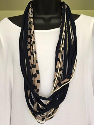 Upcycled Navy and Beige T-shirt Nautical Knotted Necklace Accessory Spring Fashion Trendy Yellow shades Stranded Handmade One of a Kind Cottage Chic T-Shirt