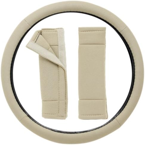 OxGord Sport Mesh Steering Wheel Cover and Seat Belt Pad Set for the Kia Optima Sedan in Solid Tan Mesh