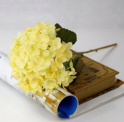 MUXUE Hydrangea flowers simulation single branch, raw silk simulation artificial flower plant wedding*3 (yellow,)