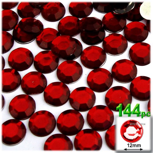144pc Rhinestones Round 12mm - flatback Devil Red Wine