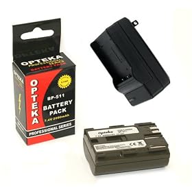 Opteka BP-511 2000mAh Ultra High Capacity Li-ion Battery Pack with AC/DC Rapid Battery Charger for Canon EOS 5D, 10D, 20D, 30D, 40D, & 50D Digital SLR Camera