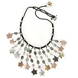 Sterling Silver Carved Pink and Black Shell Necklace  by Sajen