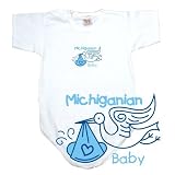 BABY BODYSUIT WHITE  LIGHT BLUE STORK MICHIGANIAN  MICHIGAN