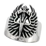 Surgical Steel Dagger Cross & Wings Goth Ring Blackened finish 1 1/16 in. (27mm) wide, sizes 9 to 15