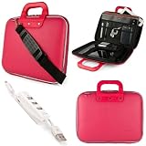 Pink SumacLife Cady Semi Hard Case w/ Shoulder Strap for Acer Aspire V3 Series 15.6-inch Ultrabook Laptops + Kallin Universal 3 Port USB Hub with Micro USB Charger Cable