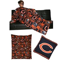 NFL Chicago Bears Large Throw Blanket With Sleeves that folds into a Couch Pillow - Dark Blue & Orange