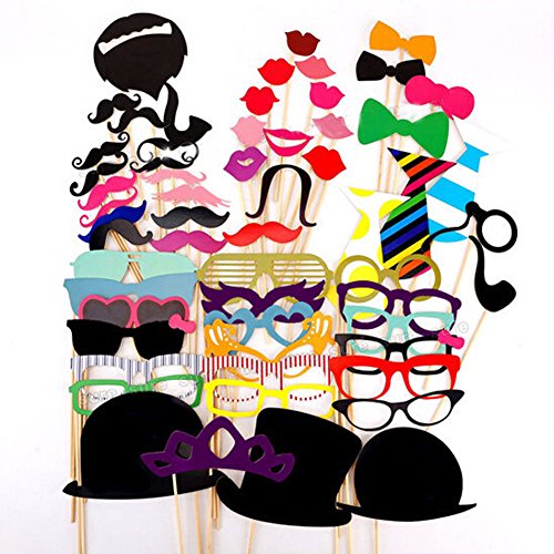 OUR Fashion Photo Booth Props 58 pieces DIY Kit for Wedding Party Reunions Birthdays Photobooth Dress-up Accessories