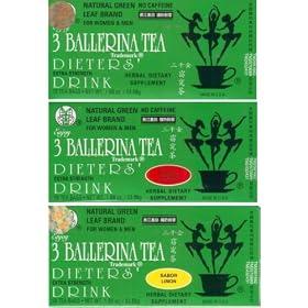 3 Ballerina Tea Extra Strength All Natural Dieters Drink Sampler Value Pack (1x Lemon, 1x Cinnamon, 1x Orange, 1x Regular Flavors) - 72 Tea Bags in 4 Boxes (7.52 Oz)