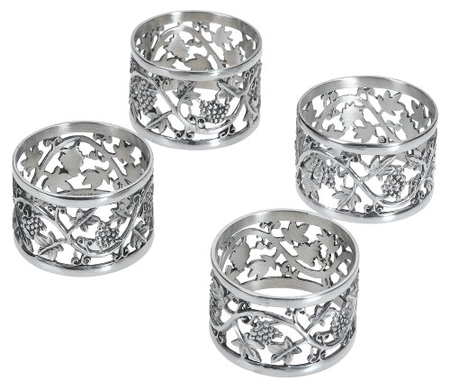 Ginkgo Grape Leaf Pewter Napkin Rings, Set of 4