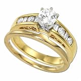 14Kt Two Tone Ladies Diamond Wedding Ring Set (Center stone is not included)