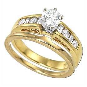 14Kt Two Tone Ladies Diamond Wedding Ring Set (Center stone is not included)