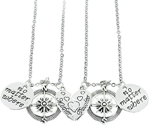 Mother Daughter No Matter Where Compass Necklaces Set heart , mother daughter necklace set for 2 Half Broken Heart Necklace ,Two Piece Double Necklace Set (heart)