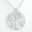 Round Tree of Life Pendant in Sterling Silver with Peridot Beads on Rhodium and Sterling Snake Chain, #8446