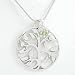 Round Cut Out Design Tree of Life Pendant in Sterling Silver with Peridot Gemstone Beads on an 18" Rhodium and Sterling Snake Chain, #8446