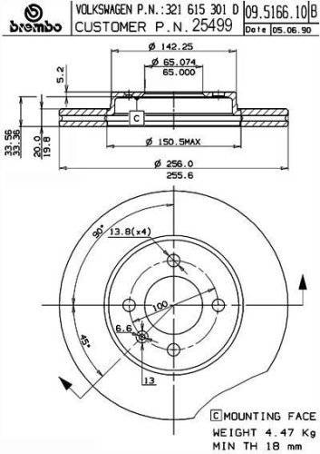 Brembo BDR25499 Crossed Drilled Front Brake Rotor