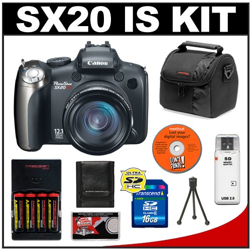 Canon PowerShot SX20 IS 20x Zoom Digital Camera + 16GB SD Card + Case + Batteries + Accessory Kit