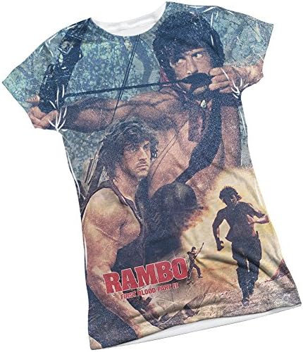 Bow Action -- Rambo First Blood Part II Front Print Sports Fabric Juniors T-Shirt, X-Large