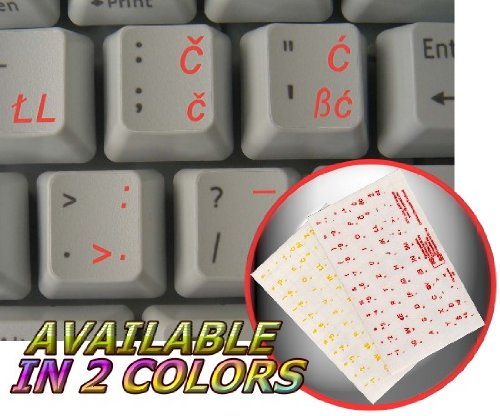 SLOVENIAN / CROATIAN KEYBOARD STICKERS WITH RED LETTERING TRANSPARENT BACKGROUND FOR DESKTOP, LAPTOP AND NOTEBOOK
