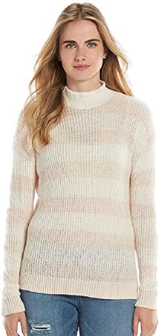 Lauren Conrad Womens Striped Mockneck Sweater, Hushed Violet, Small